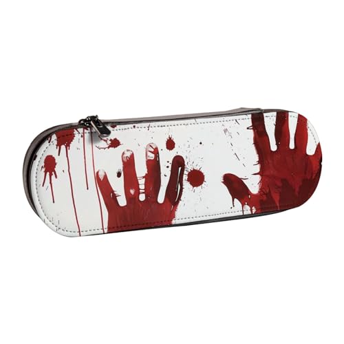 KCGSDEGV Federmäppchen mit blutigen Handabdrücken für Schule, Mädchen, Jungen, niedliches Leder-Federmäppchen mit Reißverschluss, Schreibwaren-Organizer-Box, Schwarz , Einheitsgröße, Schulranzen von KCGSDEGV