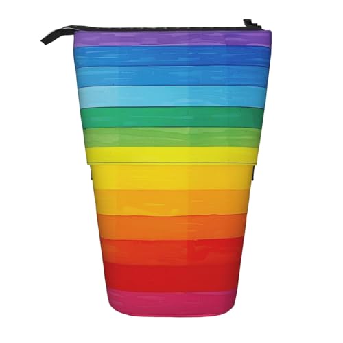 KCGSDEGV Federmäppchen mit buntem Regenbogenstreifendruck, stehend, erweiterbar, Organizer für Schule, Stifte, Make-up und Reisen, für Studenten und Künstler, Schwarz , Einheitsgröße, Schulranzen von KCGSDEGV