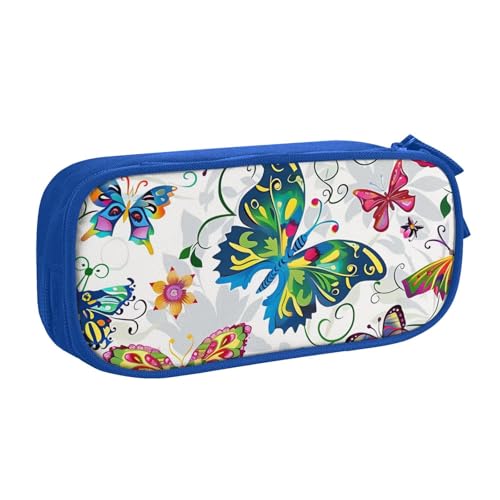 KCGSDEGV Federmäppchen mit buntem Schmetterlings-Motiv, für Schule, Mädchen, Jungen, großes Fassungsvermögen, niedliches Federmäppchen, Schreibwaren-Organizer, Box, Schwarz, blau, Einheitsgröße, von KCGSDEGV