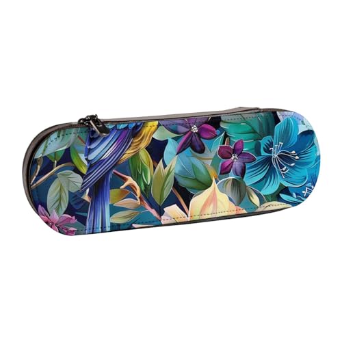 KCGSDEGV Federmäppchen mit bunten Blumen und Vögeln für Schule, Mädchen, Jungen, niedliches Leder-Federmäppchen mit Reißverschluss, Schreibwaren-Organizer-Box, Schwarz , Einheitsgröße, Schulranzen von KCGSDEGV