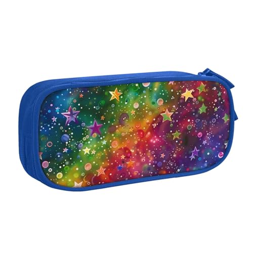 KCGSDEGV Federmäppchen mit bunten Regenbogen-Sternen, bedruckt, für Schule, Mädchen, Jungen, großes Fassungsvermögen, niedliches Federmäppchen, Schreibwaren-Organizer-Box, schwarz, blau, von KCGSDEGV