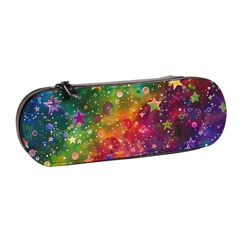 KCGSDEGV Federmäppchen mit bunten Regenbogen-Sternen, für Schule, Mädchen, Jungen, niedliches Leder-Federmäppchen mit Reißverschluss, Schreibwaren-Organizer-Box, Schwarz , Einheitsgröße, Schulranzen von KCGSDEGV