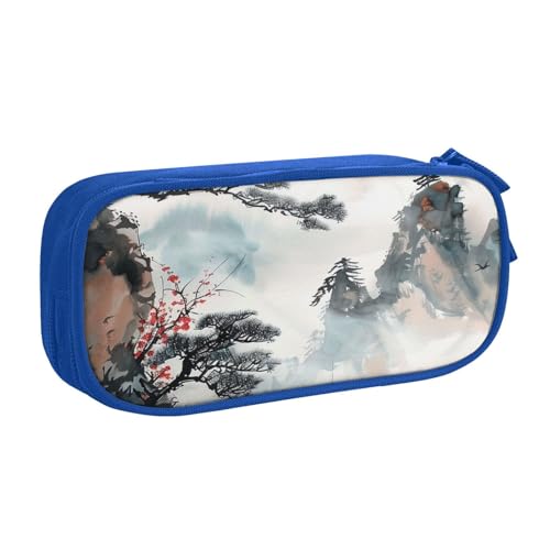 KCGSDEGV Federmäppchen mit chinesischer Landschaftsmalerei, bedruckt, für Schule, Mädchen, Jungen, großes Fassungsvermögen, niedliches Federmäppchen, Schreibwaren-Organizer, Box, schwarz, blau, von KCGSDEGV