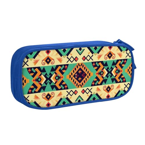 KCGSDEGV Federmäppchen mit ethnischem geometrischem Muster, bedruckt, für Schule, Mädchen, Jungen, großes Fassungsvermögen, niedliches Federmäppchen, Schreibwaren-Organizer, Box, schwarz, blau, von KCGSDEGV