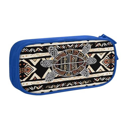 KCGSDEGV Federmäppchen mit ethnischer Schildkröte, gestreift, bedruckt, für Schule, Mädchen, Jungen, großes Fassungsvermögen, niedliches Federmäppchen, Schreibwaren-Organizer, Box, schwarz, blau, von KCGSDEGV