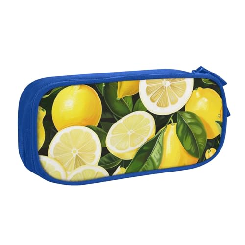 KCGSDEGV Federmäppchen mit frischen tropischen Zitronen, bedruckt, für Schule, Mädchen, Jungen, großes Fassungsvermögen, niedliches Federmäppchen, Schreibwaren-Organizer, Box, schwarz, blau, von KCGSDEGV