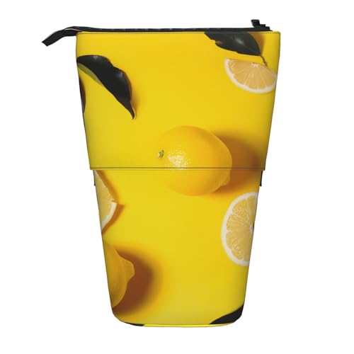 KCGSDEGV Federmäppchen mit gelbem Zitronendruck, stehend, erweiterbar, Organizer für Schulstifte, Make-up und Reisen, für Studenten und Künstler, Schwarz , Einheitsgröße, Schulranzen von KCGSDEGV