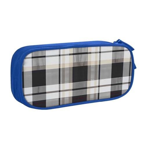 KCGSDEGV Federmäppchen mit grauem Karomuster, bedruckt, für Schule, Mädchen, Jungen, großes Fassungsvermögen, niedliches Federmäppchen, Schreibwaren-Organizer, Box, schwarz, blau, Einheitsgröße, von KCGSDEGV