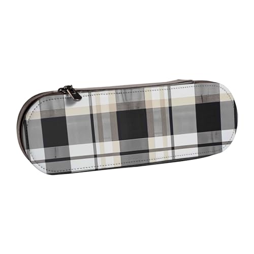 KCGSDEGV Federmäppchen mit grauem Karomuster, bedruckt, für Schule, Mädchen, Jungen, niedliches Leder-Federmäppchen mit Reißverschluss, Schreibwaren-Organizer-Box, Schwarz , Einheitsgröße, Schulranzen von KCGSDEGV
