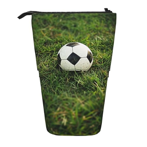 KCGSDEGV Federmäppchen mit grünem Grasfußballdruck, stehend, erweiterbar, Organizer für Schule, Stifte, Make-up und Reisen, für Studenten und Künstler, Schwarz , Einheitsgröße, Schulranzen von KCGSDEGV