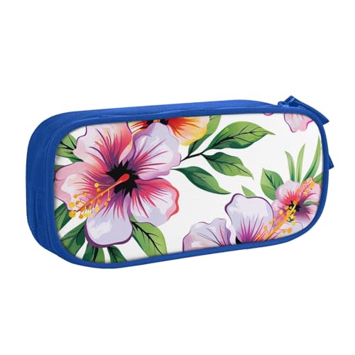 KCGSDEGV Federmäppchen mit hawaiianischem Blumendruck, für Schule, Mädchen, Jungen, großes Fassungsvermögen, niedliches Federmäppchen, Schreibwaren-Organizer, Box, schwarz, blau, Einheitsgröße, von KCGSDEGV