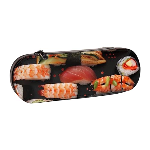 KCGSDEGV Federmäppchen mit japanischem Sushi-Garnelen-Motiv, für Schule, Mädchen, Jungen, niedliches Leder-Federmäppchen mit Reißverschluss, Schreibwaren-Organizer-Box, Schwarz , Einheitsgröße, von KCGSDEGV