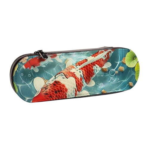 KCGSDEGV Federmäppchen mit japanischen Koi-Fischen, bedruckt, für Schule, Mädchen, Jungen, niedliches Leder-Federmäppchen mit Reißverschluss, Schreibwaren-Organizer-Box, Schwarz , Einheitsgröße, von KCGSDEGV