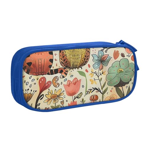 KCGSDEGV Federmäppchen mit lustigen Katzen, Vögeln und Blumen, bedruckt, für Schule, Mädchen, Jungen, großes Fassungsvermögen, niedliches Federmäppchen, Schreibwaren-Organizer, Box, schwarz, blau, von KCGSDEGV