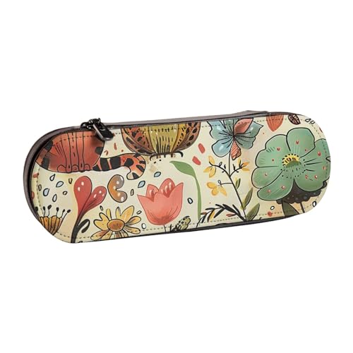 KCGSDEGV Federmäppchen mit lustigen Katzen, Vögeln und Blumen, bedruckt, für Schule, Mädchen, Jungen, niedliches Leder-Federmäppchen mit Reißverschluss, Schreibwaren-Organizer-Box, Schwarz , von KCGSDEGV