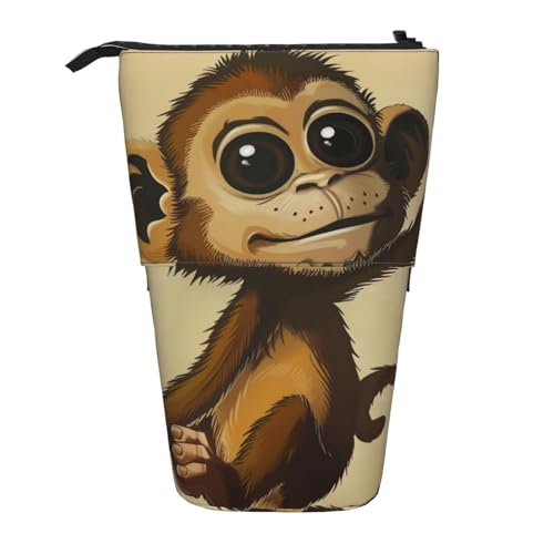 KCGSDEGV Federmäppchen mit niedlichem Affendruck, stehend, erweiterbar, Organizer für Schulstifte, Make-up und Reisen, für Studenten und Künstler, Schwarz , Einheitsgröße, Schulranzen von KCGSDEGV