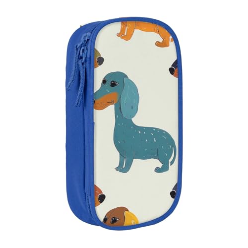 KCGSDEGV Federmäppchen mit niedlichem Dackel-Motiv, großes Fassungsvermögen, niedliches Federmäppchen, Schreibwaren-Organizer, Box für Schule, Mädchen, Jungen, Schwarz, blau, Einheitsgröße, von KCGSDEGV