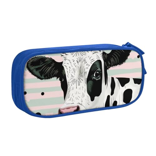 KCGSDEGV Federmäppchen mit niedlichem Kuhmuster, für Schule, Mädchen, Jungen, großes Fassungsvermögen, niedliches Federmäppchen, Schreibwaren-Organizer, Box, schwarz, blau, Einheitsgröße, Schulranzen von KCGSDEGV