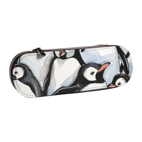 KCGSDEGV Federmäppchen mit niedlichem Pinguin-Motiv, bedruckt, für Schule, Mädchen, Jungen, niedliches Leder-Federmäppchen mit Reißverschluss, Schreibwaren-Organizer-Box, Schwarz , Einheitsgröße, von KCGSDEGV