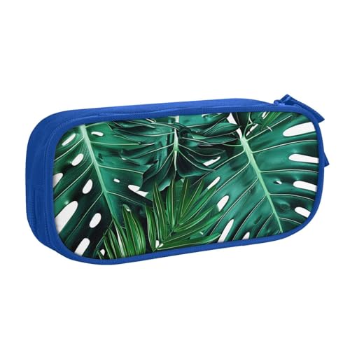 KCGSDEGV Federmäppchen mit niedlichem grünen Palmenblättern, bedruckt, für Schule, Mädchen, Jungen, großes Fassungsvermögen, niedliches Federmäppchen, Schreibwaren-Organizer-Box, schwarz, blau, von KCGSDEGV