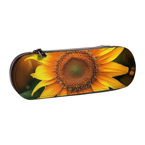 KCGSDEGV Federmäppchen mit orangefarbener Sonnenblumentapete für Schule, Mädchen, Jungen, niedliches Leder-Federmäppchen mit Reißverschluss, Schreibwaren-Organizer-Box, Schwarz , Einheitsgröße, von KCGSDEGV