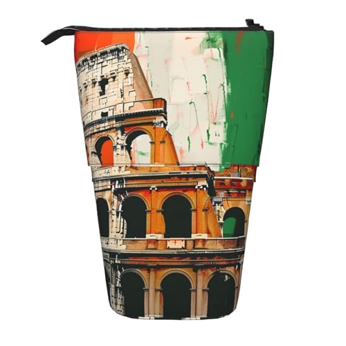 KCGSDEGV Federmäppchen mit römischem Kolosseum, italienische Flagge, stehend, erweiterbar, Organizer für Schule, Stifte, Make-up und Reisen, für Studenten und Künstler, Schwarz , Einheitsgröße, von KCGSDEGV