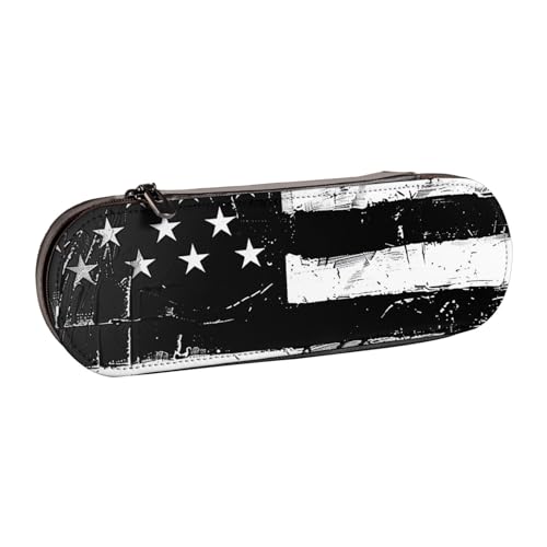 KCGSDEGV Federmäppchen mit schwarz-weißen Streifen und Flagge, bedruckt, für Schule, Mädchen, Jungen, niedliches Leder-Federmäppchen mit Reißverschluss, Schreibwaren-Organizer-Box, Schwarz , von KCGSDEGV