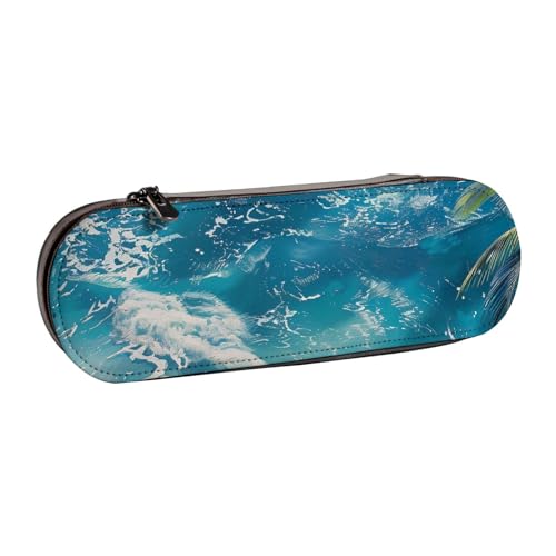 KCGSDEGV Federmäppchen mit tropischem Meeresstrandmotiv für Schule, Mädchen, Jungen, niedliches Leder-Federmäppchen mit Reißverschluss, Schreibwaren-Organizer-Box, Schwarz , Einheitsgröße, Schulranzen von KCGSDEGV