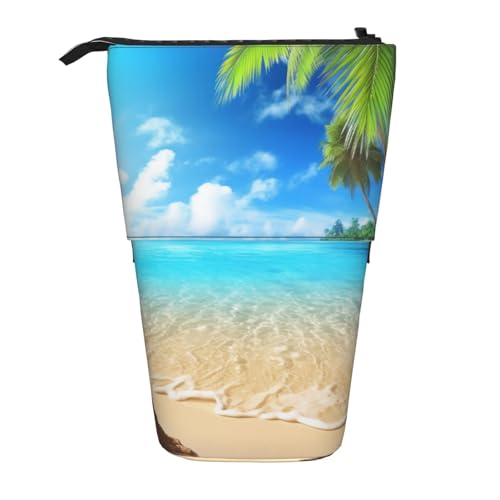 KCGSDEGV Federmäppchen mit tropischem Strandpflanzen-Motiv, stehend, erweiterbar, Organizer für Schule, Stifte, Make-up und Reisen, für Studenten und Künstler, Schwarz , Einheitsgröße, Schulranzen von KCGSDEGV