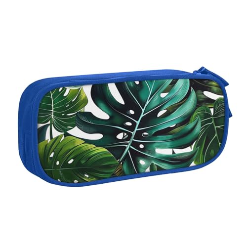 KCGSDEGV Federmäppchen mit tropischen Blättern, bedruckt, für Schule, Mädchen, Jungen, großes Fassungsvermögen, niedliches Federmäppchen, Schreibwaren-Organizer, Box, schwarz, blau, Einheitsgröße, von KCGSDEGV