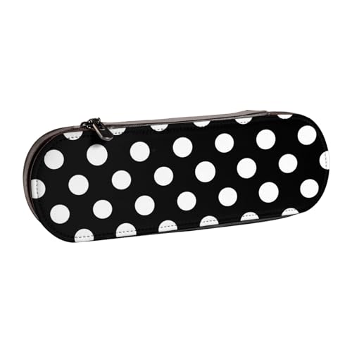 KCGSDEGV Federmäppchen mit weißem Punktemuster für Schule, Mädchen, Jungen, niedliches Leder-Federmäppchen mit Reißverschluss, Schreibwaren-Organizer-Box, Schwarz , Einheitsgröße, Schulranzen von KCGSDEGV