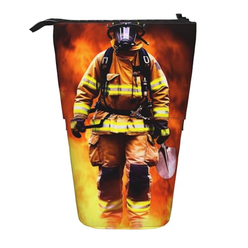 KCGSDEGV Feuerwehrmann Feuerwehrmann Flamme Drucke Stehend Erweiterbar Federmäppchen Organizer für Schulstifte, Make-up & Reisen für Studenten & Künstler, Schwarz , Einheitsgröße, Schulranzen von KCGSDEGV