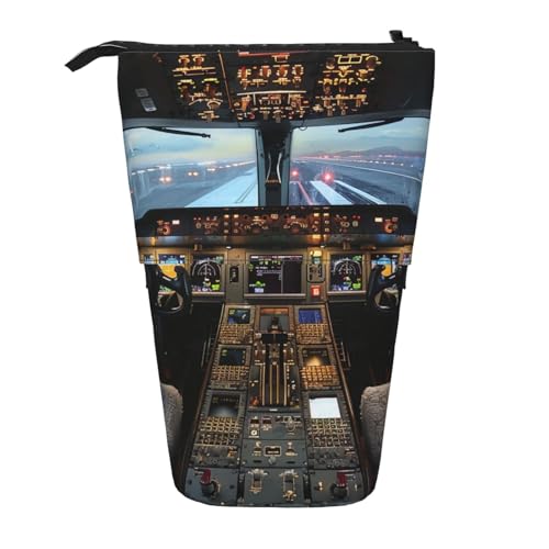 KCGSDEGV Flugzeug Cockpit Prints Stehend Erweiterbar Federmäppchen Organizer für Schulstifte, Make-up & Reisen für Studenten & Künstler, Schwarz , Einheitsgröße, Schulranzen von KCGSDEGV