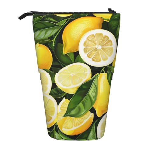 KCGSDEGV Fresh Tropical Lemons Prints Stehendes erweiterbares Federmäppchen Organizer für Schulstifte, Make-up & Reisen für Studenten & Künstler, Schwarz , Einheitsgröße, Schulranzen von KCGSDEGV