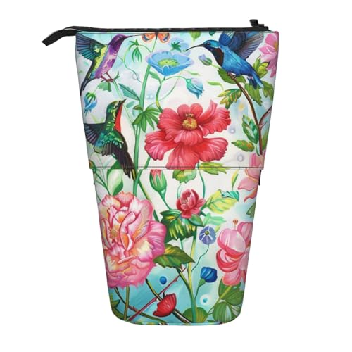 KCGSDEGV Garten mit Vogel- und Blumendrucken, stehend, erweiterbar, Federmäppchen, Organizer für Schulstifte, Make-up und Reisen, für Studenten und Künstler, Schwarz , Einheitsgröße, Schulranzen von KCGSDEGV