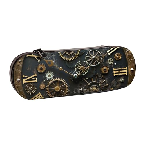 KCGSDEGV Gears Clock Federmäppchen für Schule, Mädchen, Jungen, niedliches Leder-Federmäppchen, mit Reißverschluss, Bronze, Jahrhundert, Schreibwaren-Organizer-Box, Schwarz , Einheitsgröße, von KCGSDEGV