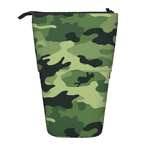 KCGSDEGV Grünes Camouflage-Drucke, stehend, erweiterbar, Federmäppchen, Organizer für Schule, Stifte, Make-up und Reisen, für Studenten und Künstler, Schwarz , Einheitsgröße, Schulranzen von KCGSDEGV