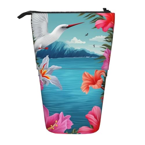 KCGSDEGV Hawaii Hibiskus Blumendrucke Stehend Erweiterbar Federmäppchen Organizer für Schulstifte, Make-up & Reisen für Studenten & Künstler, Schwarz , Einheitsgröße, Schulranzen von KCGSDEGV