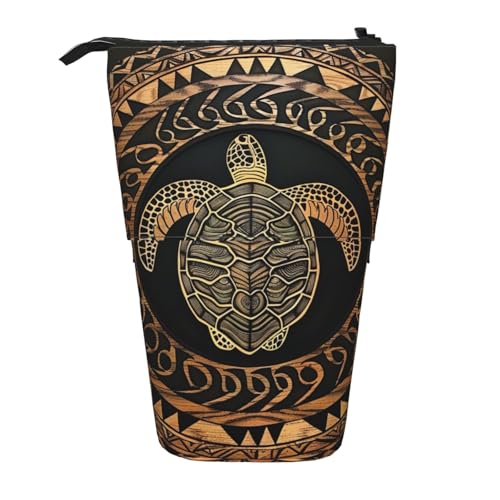 KCGSDEGV Hawaiian Tapa Honu Turtle Prints Stehendes erweiterbares Federmäppchen Organizer für Schulstifte, Make-up & Reisen für Studenten & Künstler, Schwarz , Einheitsgröße, Schulranzen von KCGSDEGV