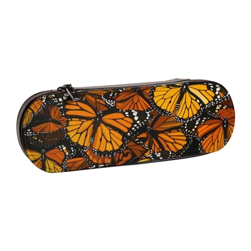 KCGSDEGV Heaps of Orange Federmäppchen mit Monarch-Schmetterlingen, bedruckt, für Schule, Mädchen, Jungen, niedliches Leder-Federmäppchen mit Reißverschluss, Schreibwaren-Organizer-Box, Schwarz , von KCGSDEGV