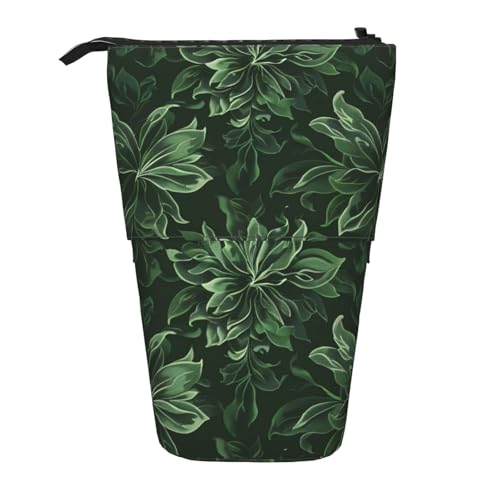 KCGSDEGV Hunter Green Floral Petals Pattern Prints Standing Expandable Pencil Case Organizer for School Pens, Makeup & Travel for Students & Artists, Schwarz , Einheitsgröße, Schulranzen von KCGSDEGV