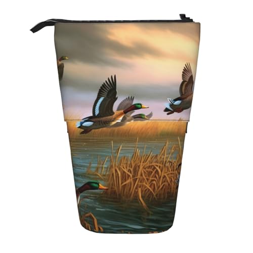 KCGSDEGV Jagd fliegende wilde Enten 7 Drucke Stehend Erweiterbar Federmäppchen Organizer für Schulstifte, Make-up & Reisen für Studenten & Künstler, Schwarz , Einheitsgröße, Schulranzen von KCGSDEGV