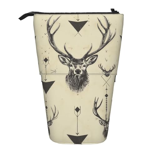 KCGSDEGV Jagdpfeile Dreiecke Hirsch Drucke Stehend Erweiterbar Federmäppchen Organizer für Schulstifte, Make-up & Reisen für Studenten & Künstler, Schwarz , Einheitsgröße, Schulranzen von KCGSDEGV