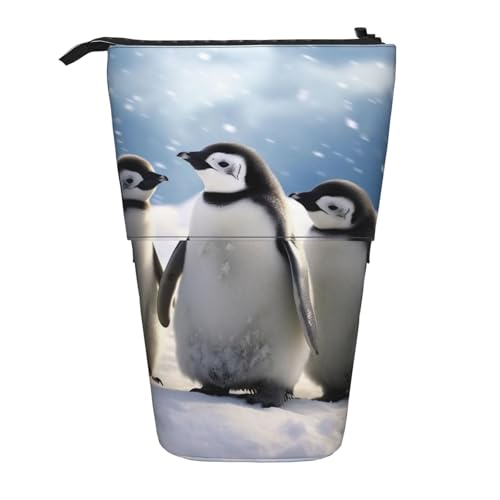 KCGSDEGV Junge Pinguine mit Schnee-Drucken, stehend, erweiterbar, Federmäppchen, Organizer für Schulstifte, Make-up & Reisen für Studenten & Künstler, Schwarz , Einheitsgröße, Schulranzen von KCGSDEGV