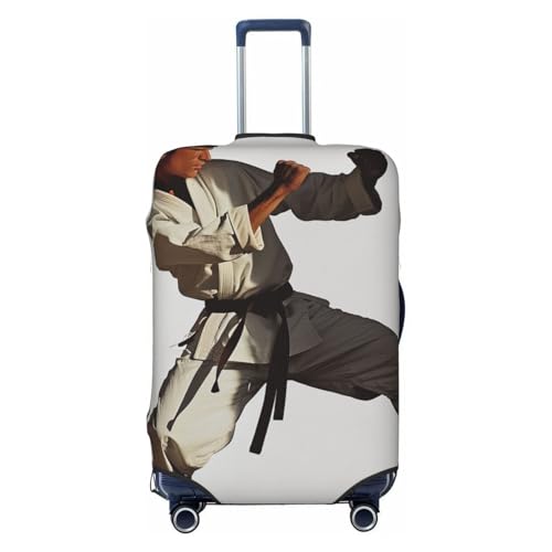 KCGSDEGV Karate Men Prints Elastische Gepäckabdeckung mit unsichtbaren Reißverschlüssen – Universeller Kofferschutz für Reisen, Geschäftsreisen, Schwarz , S(18-21inch suitcase), Koffer von KCGSDEGV