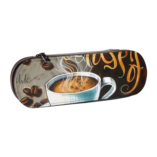 KCGSDEGV Köstliches Federmäppchen mit Kaffee-Aufdruck für Schule, Mädchen, Jungen, niedliches Leder-Federmäppchen mit Reißverschluss, Schreibwaren-Organizer-Box, Schwarz , Einheitsgröße, Schulranzen von KCGSDEGV