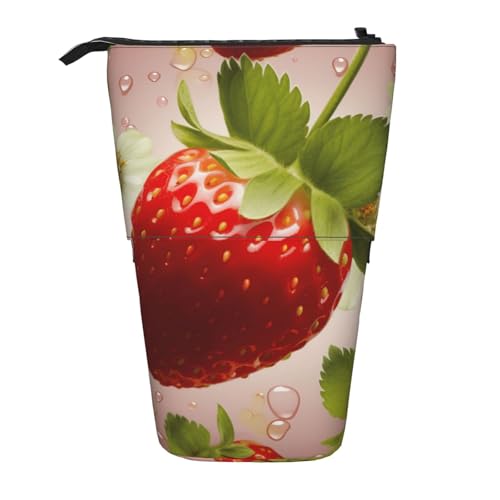 KCGSDEGV Lovely Strawberry Prints Stehendes erweiterbares Federmäppchen Organizer für Schulstifte, Make-up und Reisen für Studenten und Künstler, Schwarz , Einheitsgröße, Schulranzen von KCGSDEGV