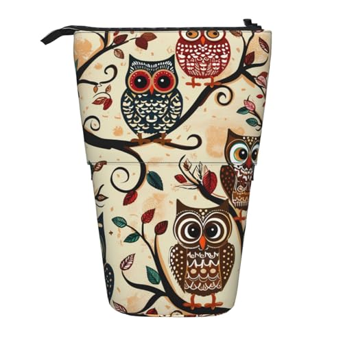 KCGSDEGV Lustige Eulen Kunstdrucke Stehend Erweiterbar Federmäppchen Organizer für Schulstifte, Make-up & Reisen für Studenten & Künstler, Schwarz , Einheitsgröße, Schulranzen von KCGSDEGV