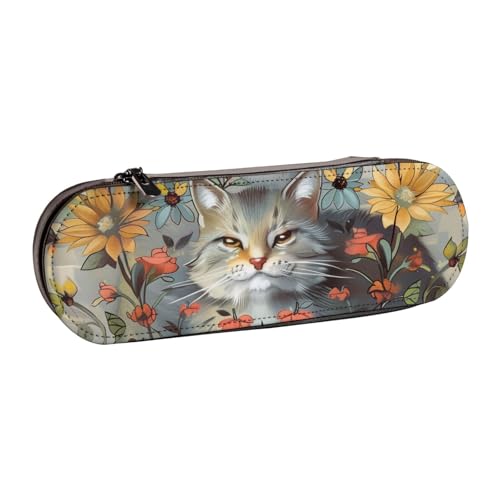 KCGSDEGV Lustiges Federmäppchen mit Katzen und Blumen bedruckt für Schule, Mädchen, Jungen, niedliches Leder-Federmäppchen mit Reißverschluss, Schreibwaren-Organizer-Box, Schwarz , Einheitsgröße, von KCGSDEGV