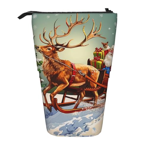 KCGSDEGV Merry Christmas Day Prints Stehendes erweiterbares Federmäppchen Organizer für Schulstifte, Make-up & Reisen für Studenten & Künstler, Schwarz , Einheitsgröße, Schulranzen von KCGSDEGV